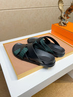 HM Men's Kazimir Sandals Black Green Calfskin 735742