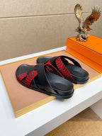 HM Men's Kazimir Sandals Black Red Calfskin 735748