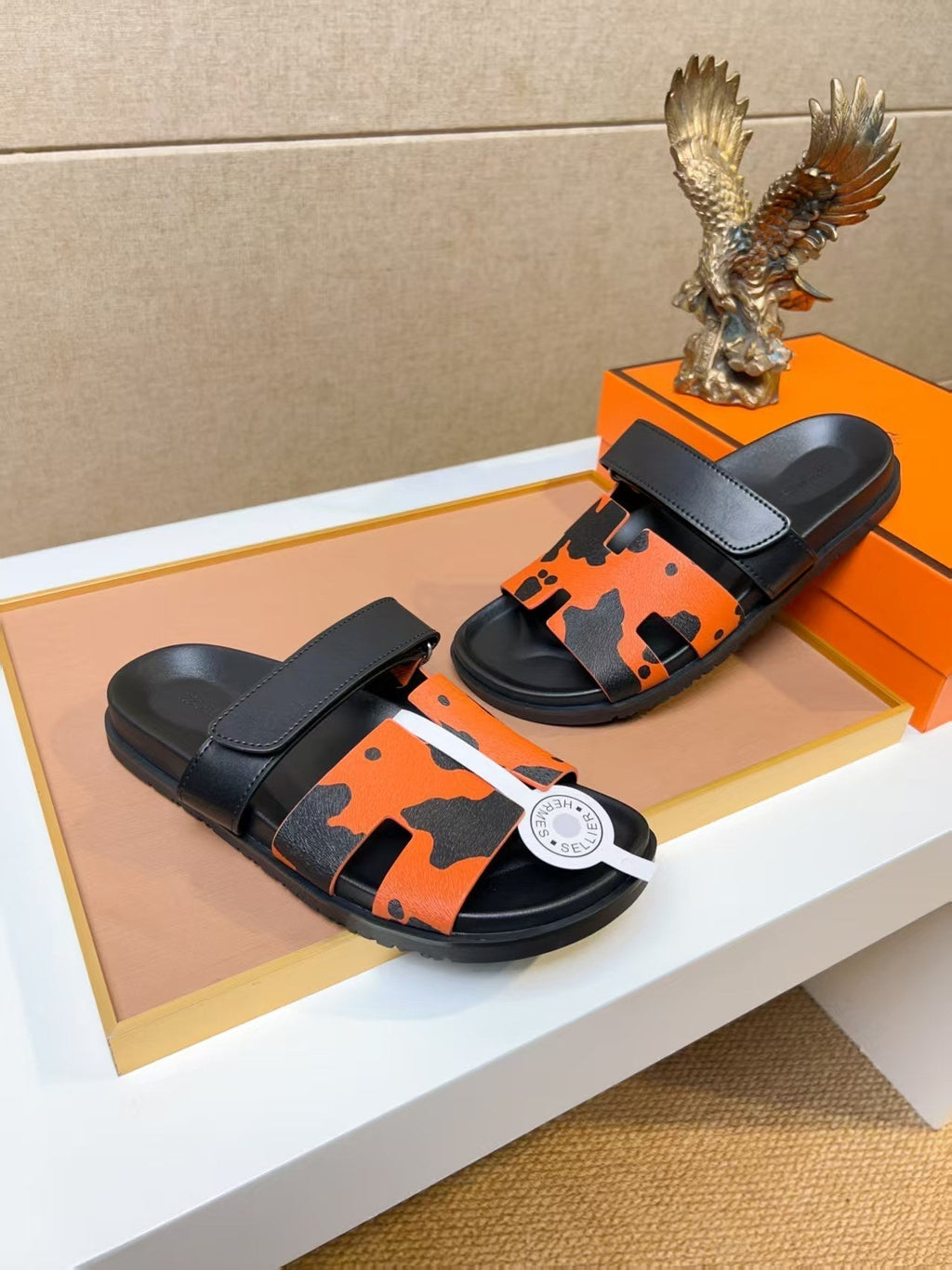 HM Men's Izmir Slide Orange Black Calfskin 744002