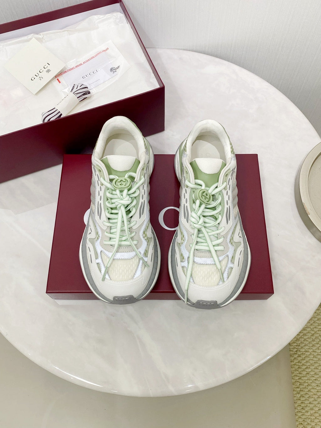 GG 2.0 Low Top Sneakers Grey Green Mesh Leather 675577