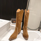 CELINE 25 Mid Calf Cowboy Boots Brown Suede 434425