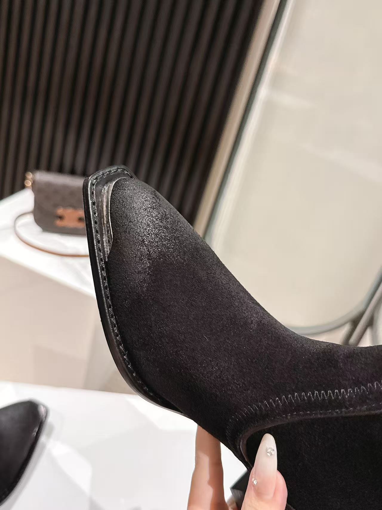 CELINE 25 Mid Calf Cowboy Boots Black Suede 434426