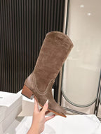 CELINE 25 Mid Calf Cowboy Boots Dark Brown Suede