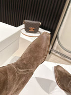 CELINE 25 Mid Calf Cowboy Boots Dark Brown Suede