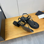 cc thong sandal 30mm black calfskin multicolor cc logo
