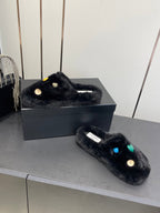 CC Double C Furry Slippers Black Fur 554698