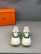 HM Men's Sneaker White Green Mesh Calfskin 541263