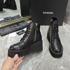 CC 24 Interlocking Logo Combat Boots 100mm Black Lambskin 432652