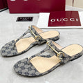 GC 25 Horsebit Thong Sandals Gray Canvas Leather 293855