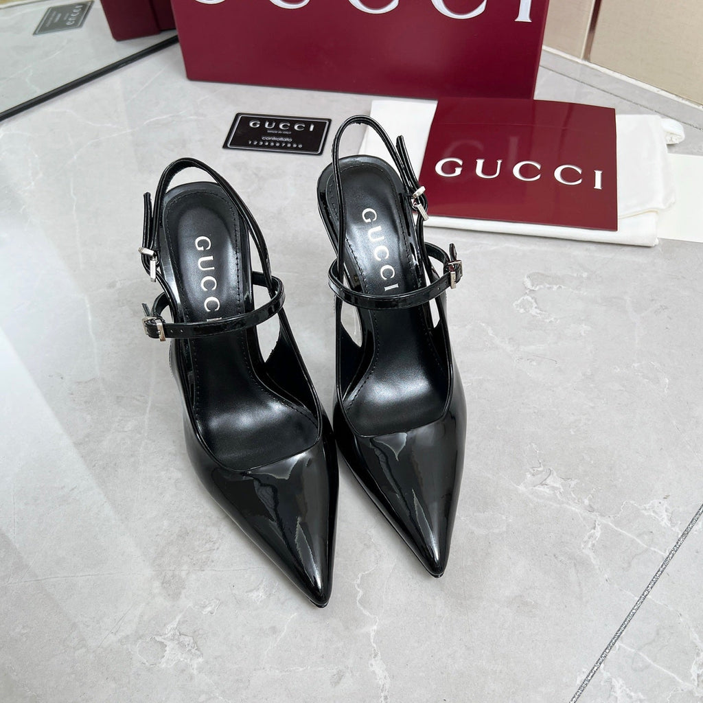 GC 25 Heeled 95mm Slingback Pump Black Patent Leather 293865