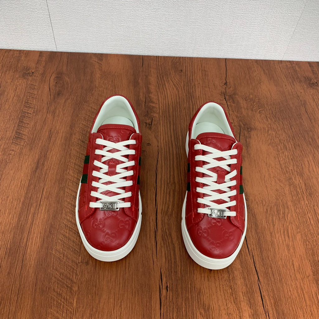 GG Men's ACE Sneaker Red Calfskin 537020