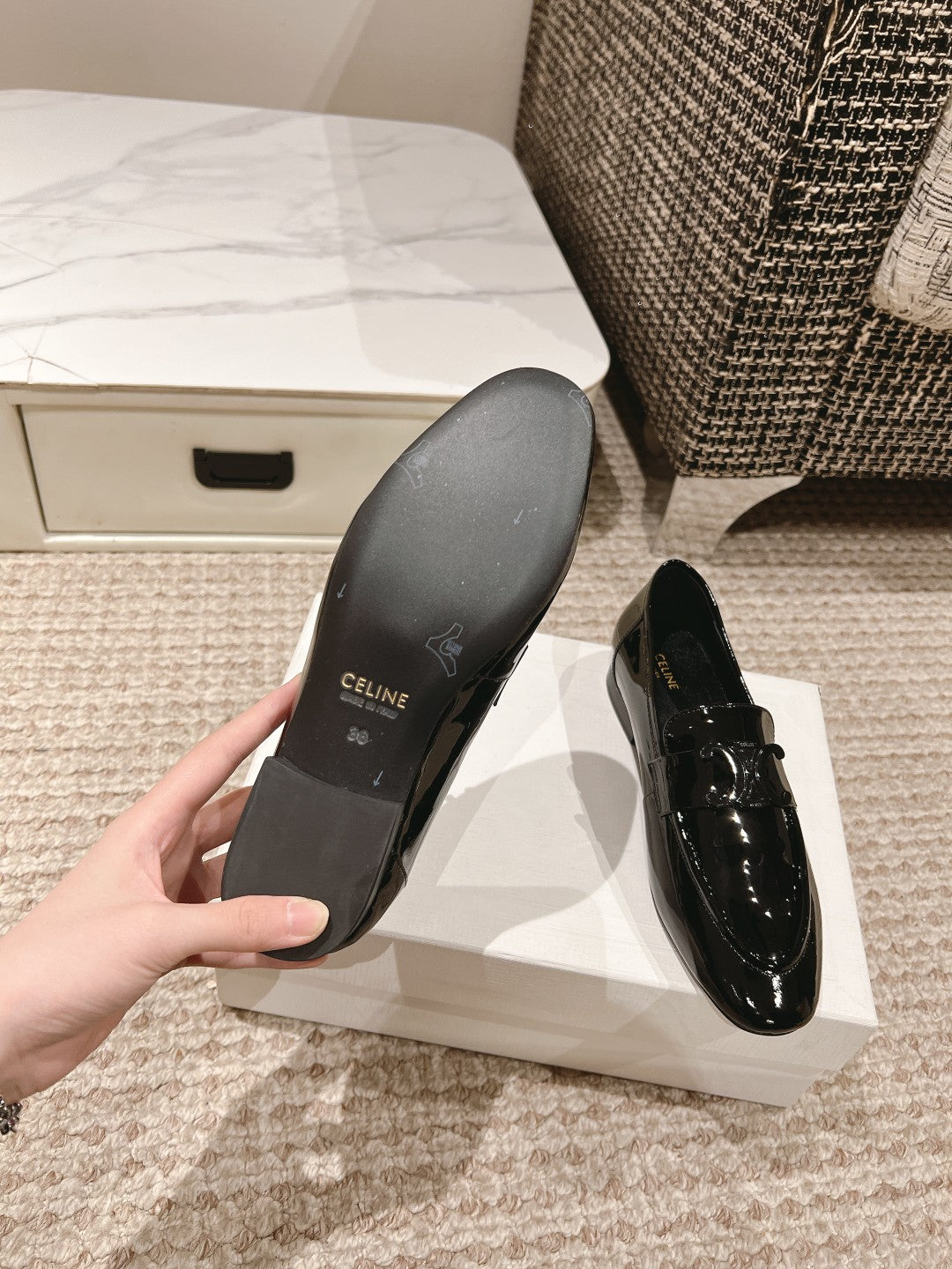 TRIOMPHE LOAFER IN BLACK PATENT CALFSKIN