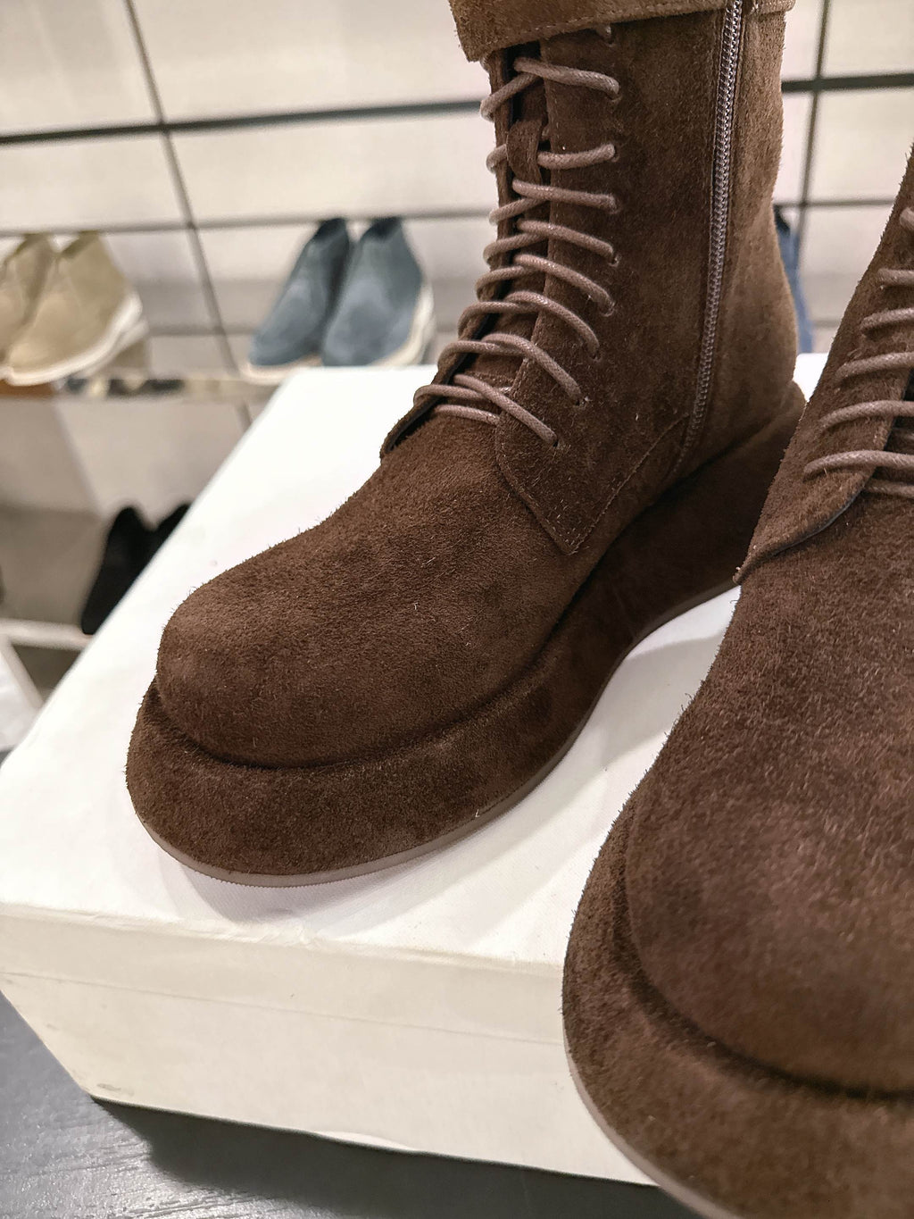 The Row SS2025 Boots With Strap Dark Brown Suede 543370