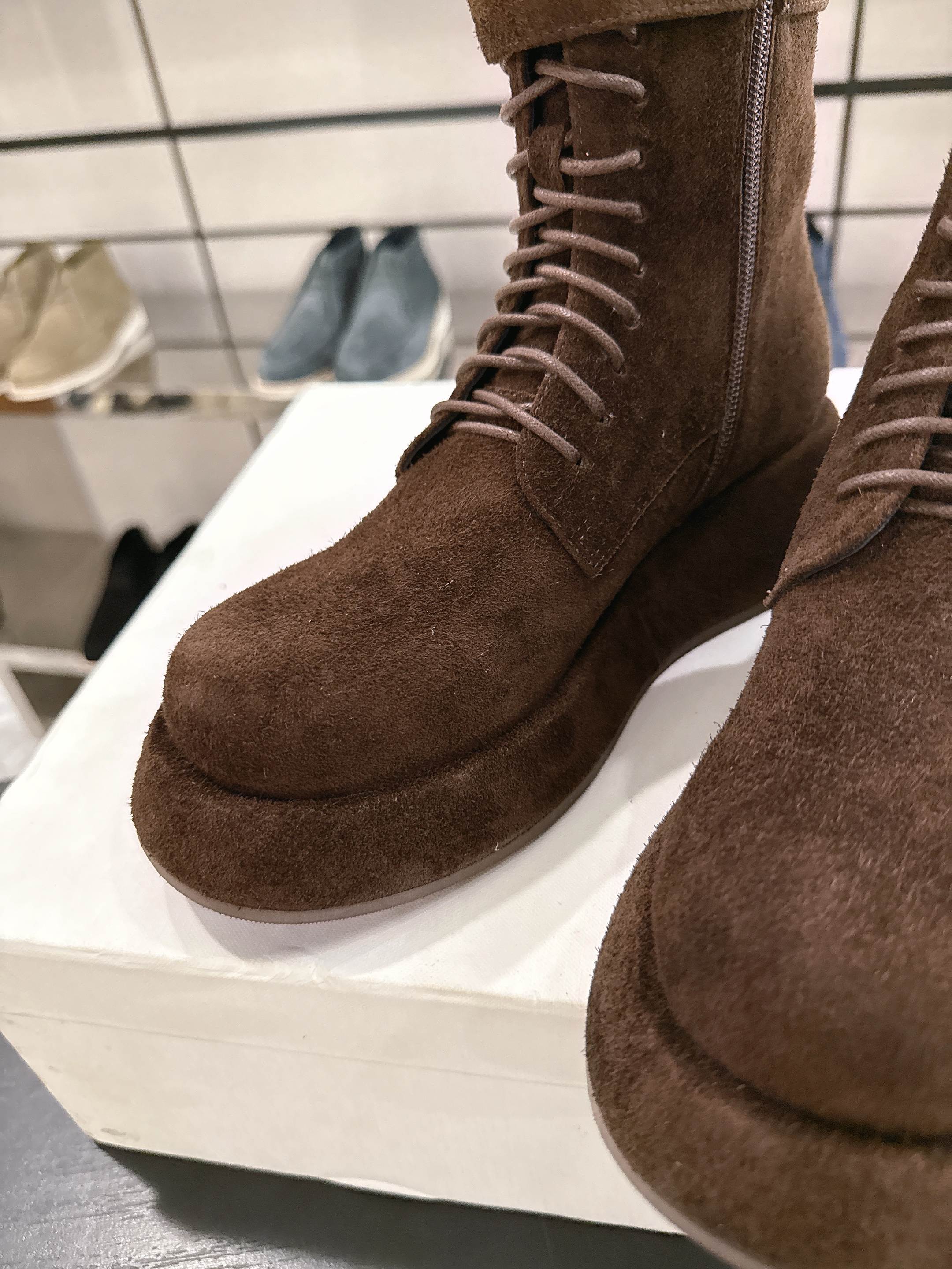 The Row SS2025 Boots With Strap Dark Brown Suede 543370