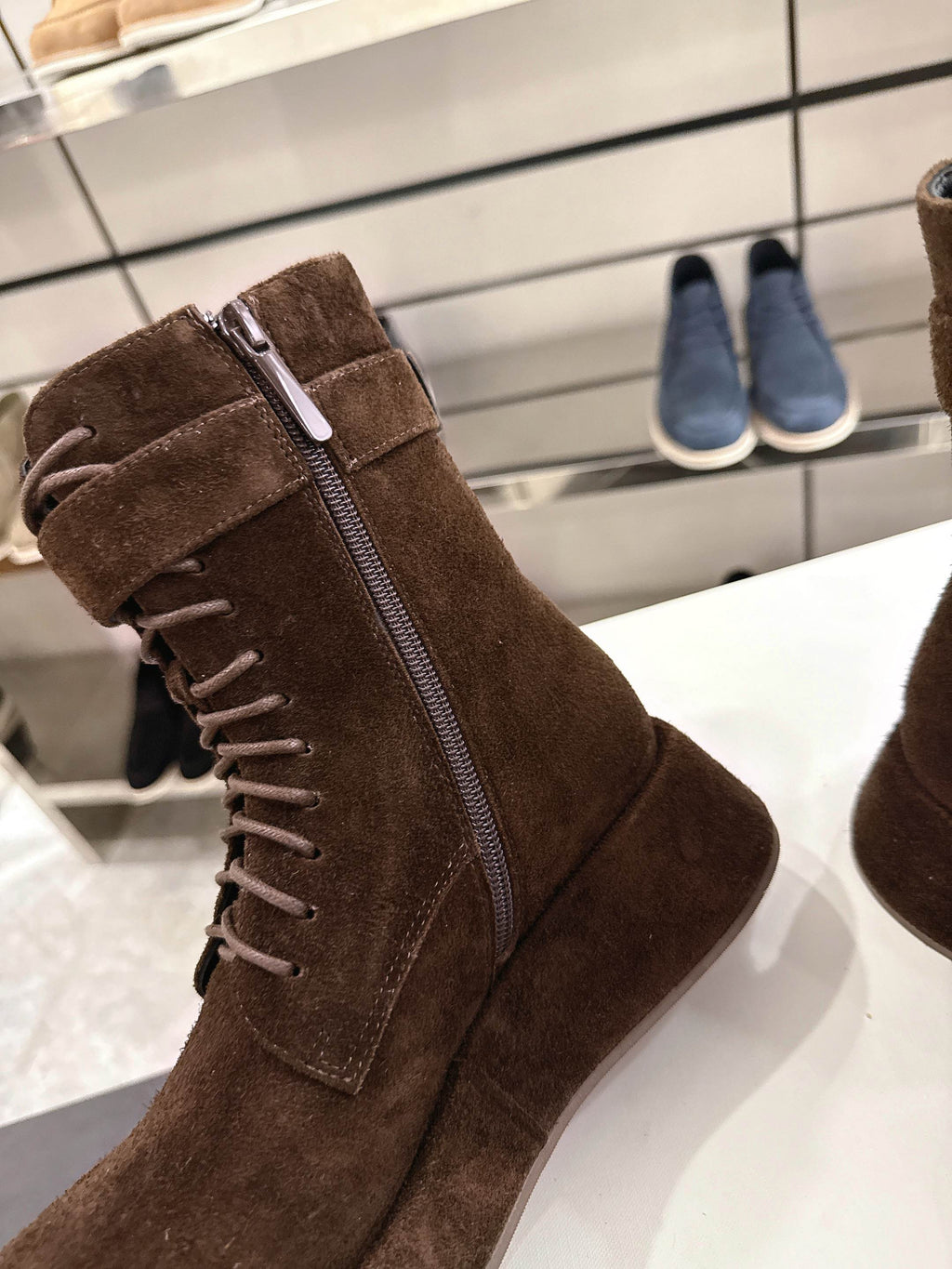 The Row SS2025 Boots With Strap Dark Brown Suede 543370