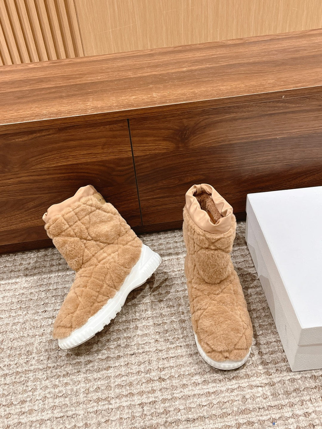 CD Ankle Boots Beige Fleece And Windbreaker Fabric