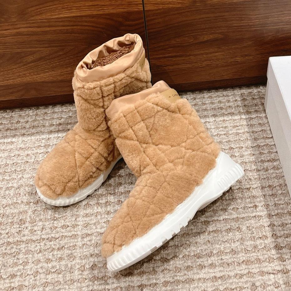 CD Ankle Boots Beige Fleece And Windbreaker Fabric