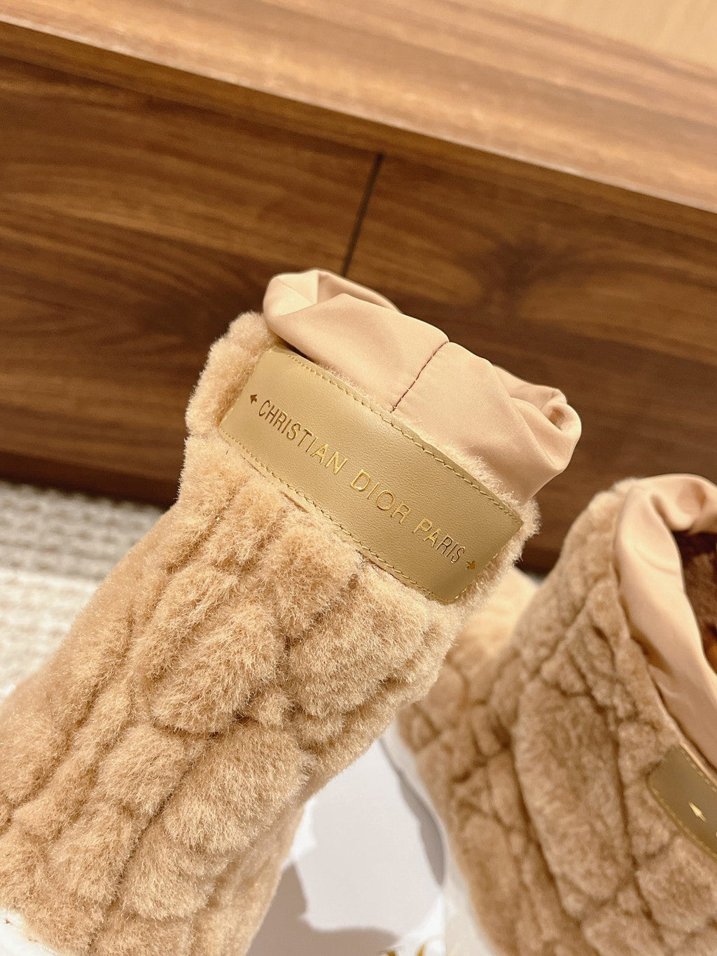 CD Ankle Boots Beige Fleece And Windbreaker Fabric