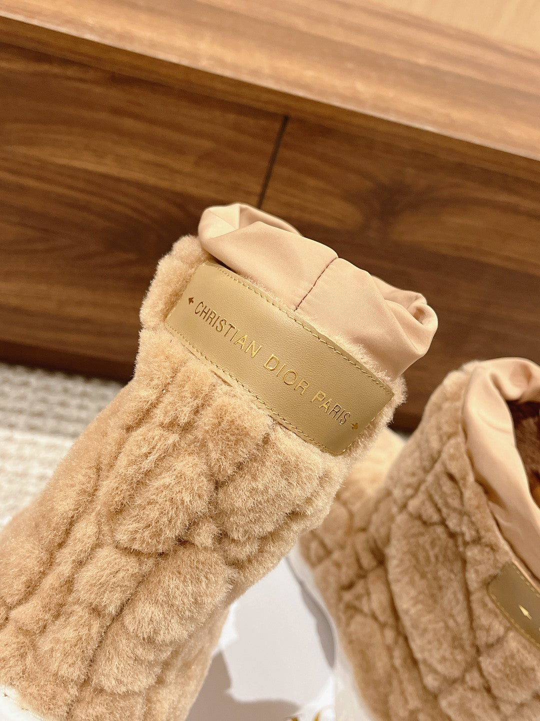 CD Ankle Boots Beige Fleece And Windbreaker Fabric