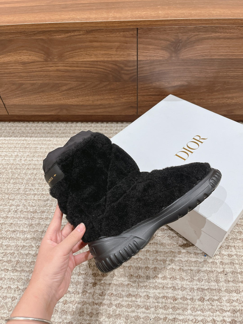 CD Ankle Boots Black Fleece And Windbreaker Fabric