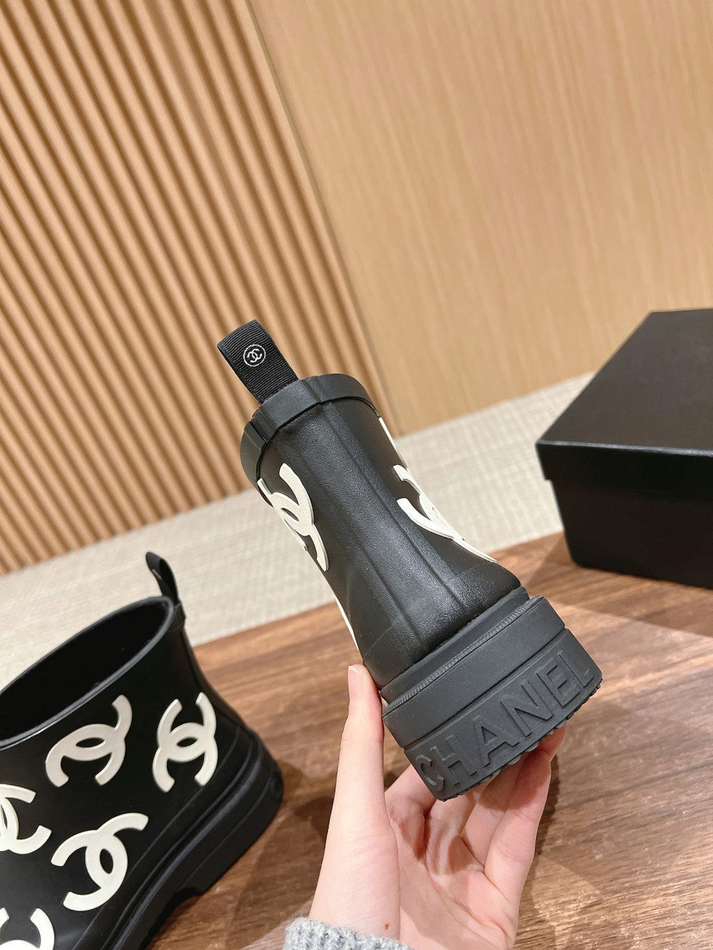 CC RAIN BOOTS BLACK TPU WITH WHITE LOGO 1