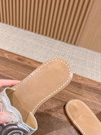 mule triomphe silver brown metalic calfskin