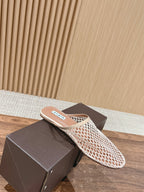 flat mule fishnet beige lambskin