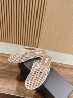 flat mule fishnet beige lambskin