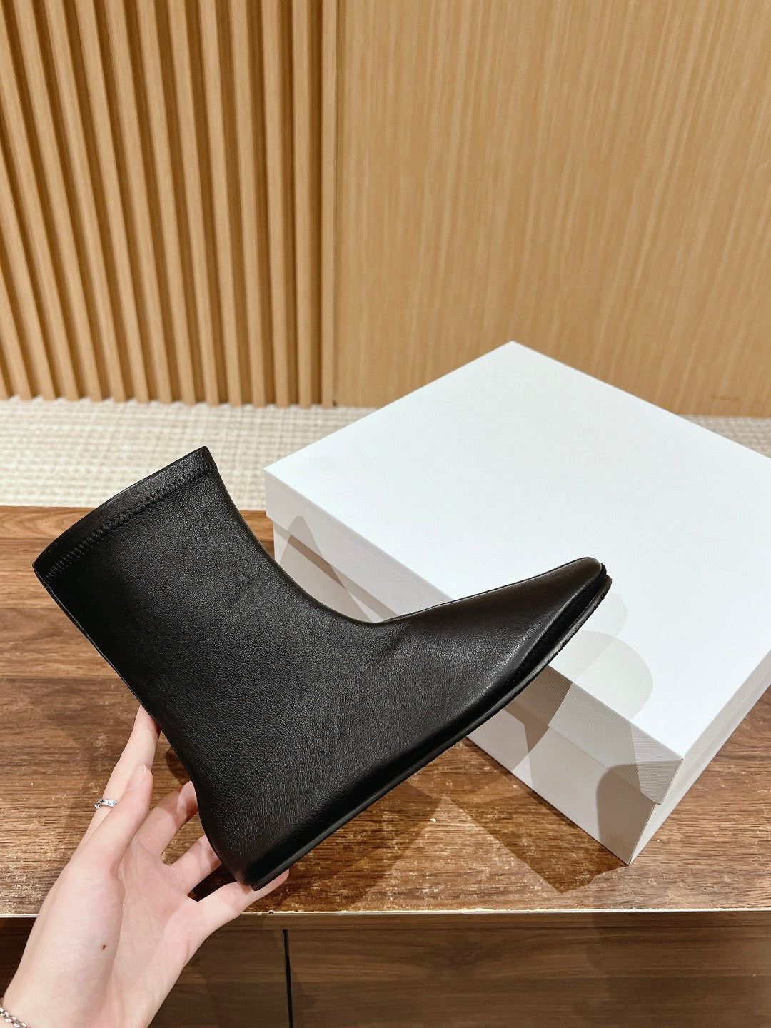The Row Mid Sock Boots Black Sheepskin 427974