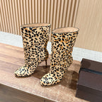 ALAIA high-heeled short boots leopard print velvet 386014
