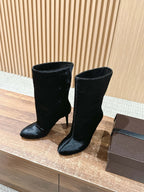 ALAIA high-heeled short boots black velvet 386015