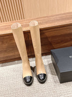 CC 25 Chelsea High Boots With Chain 85mm Black Beige Calfskin 428216