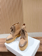 Celine 25 Bulky Lace-up Boot Tan Canvas Calfskin 554014