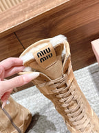 Miumiu 25 Boot Light Brown Suede Calfskin 553692