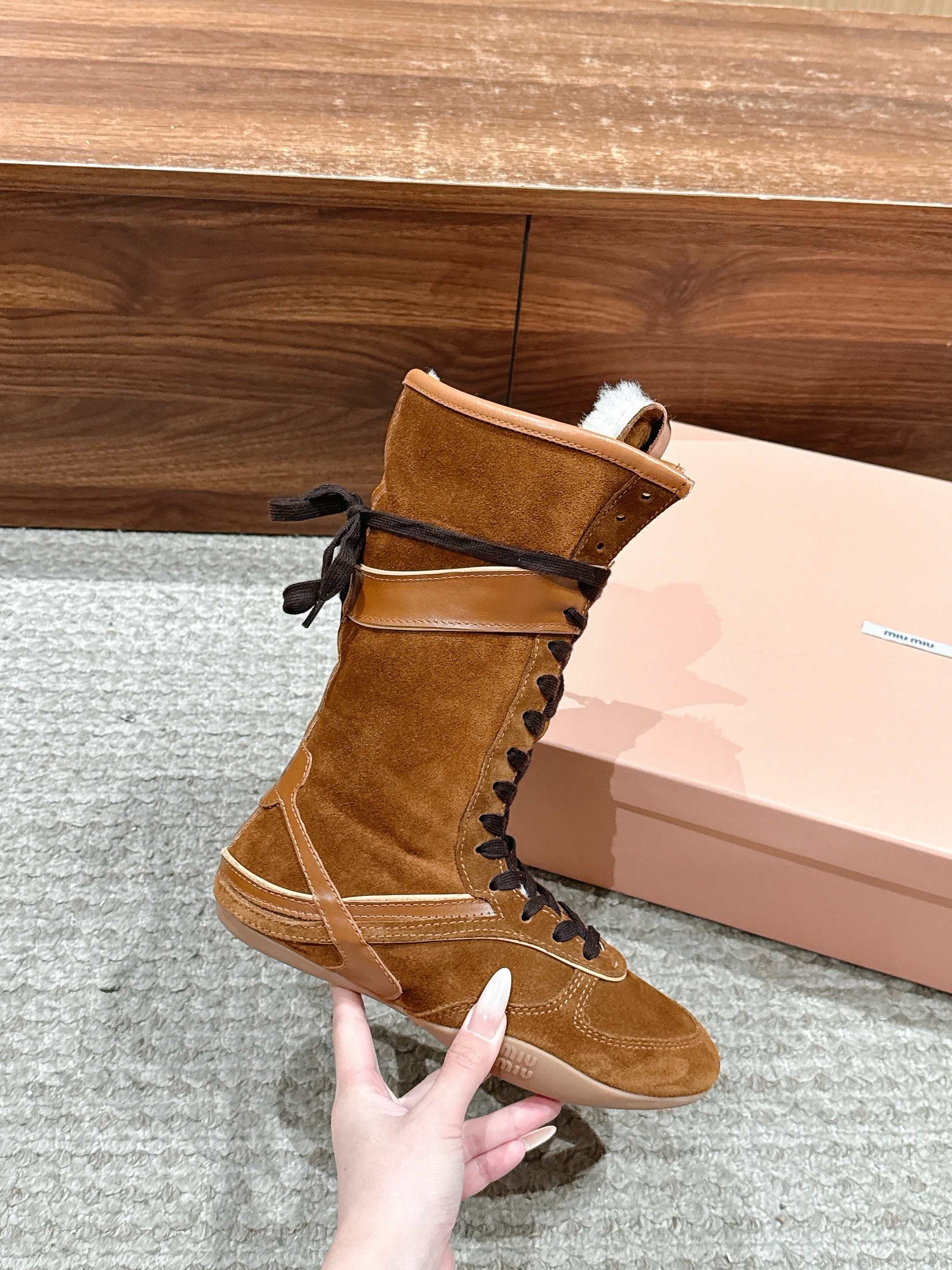 Miumiu 25 Boot Brown Suede Calfskin 553693