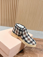 Miumiu 25 Plaid Slip-on Boot Black Brown Mix White Suede Wool 553702