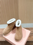 Miumiu 25 Boot Light Brown Mix White Suede Wool 553709