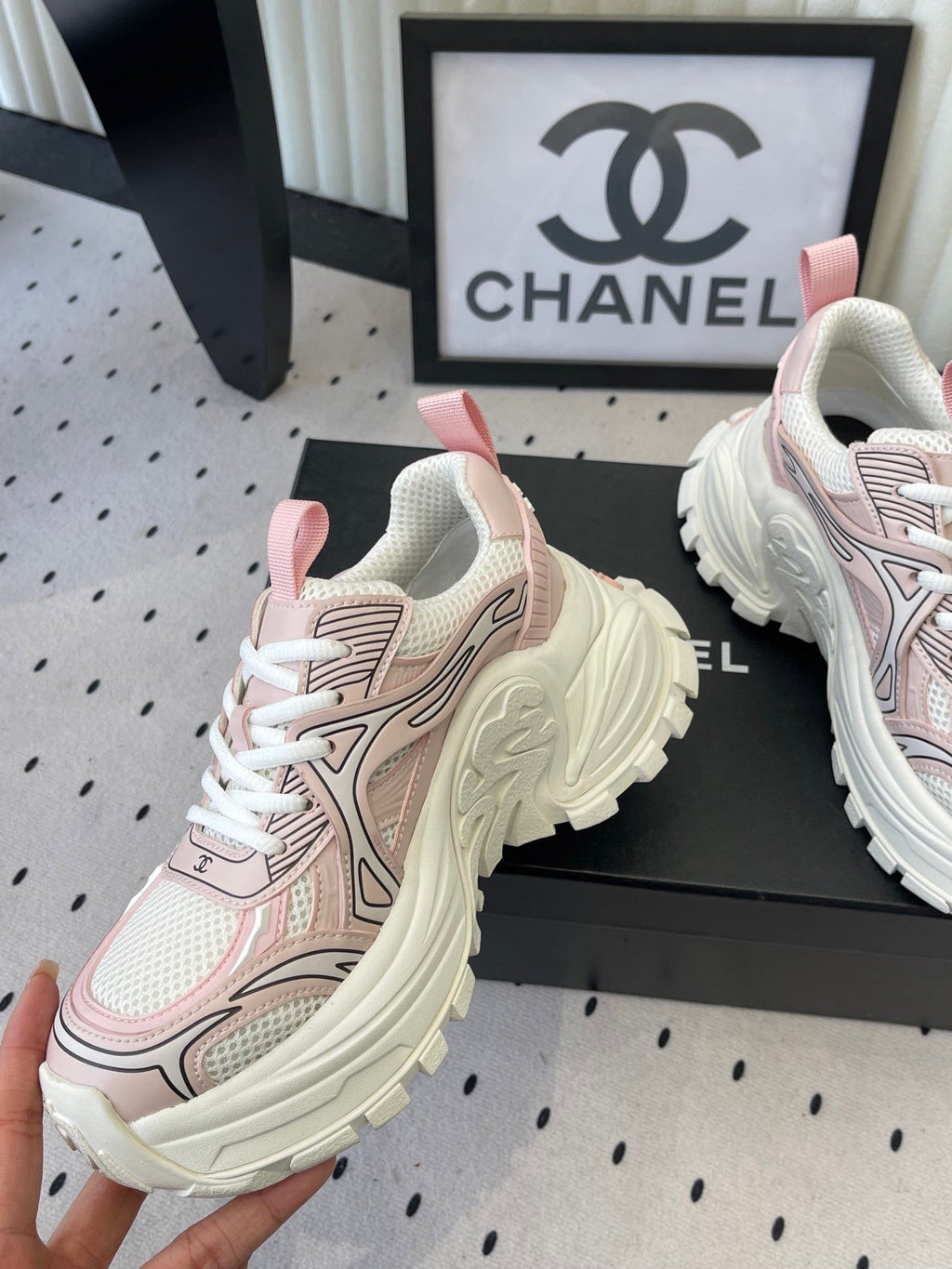 CC Platform Sneakers Pink White Mesh Rubber 611802