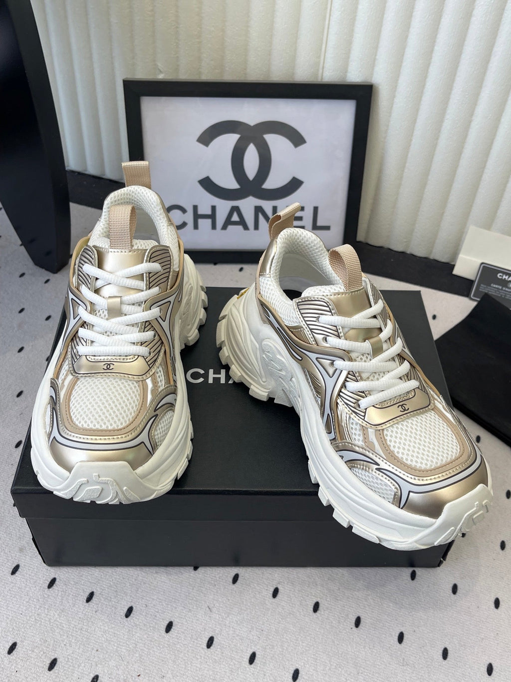 CC Platform Sneakers Gold White Mesh Rubber 611803