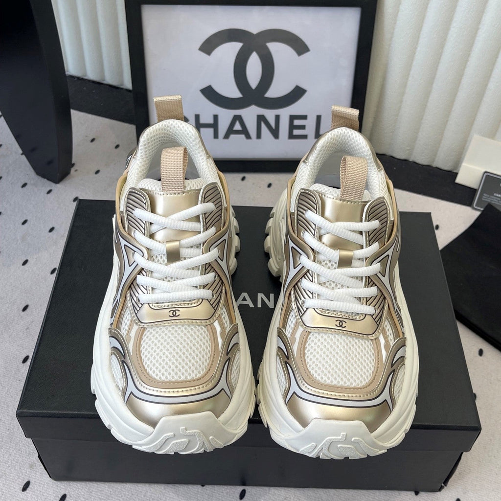CC Platform Sneakers Gold White Mesh Rubber 611803