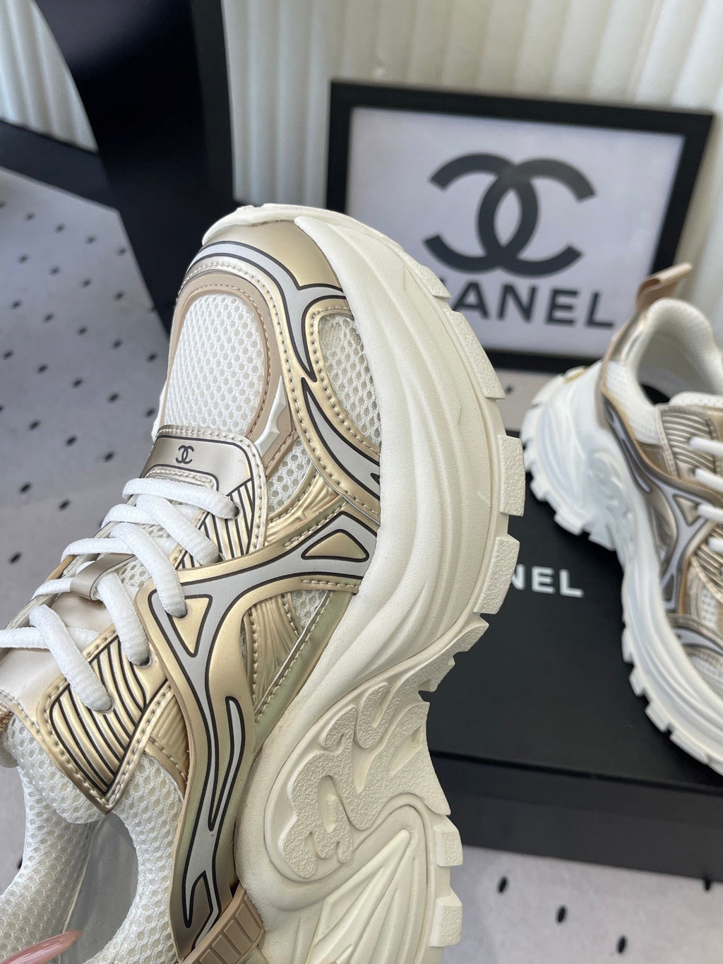 CC Platform Sneakers Gold White Mesh Rubber 611803