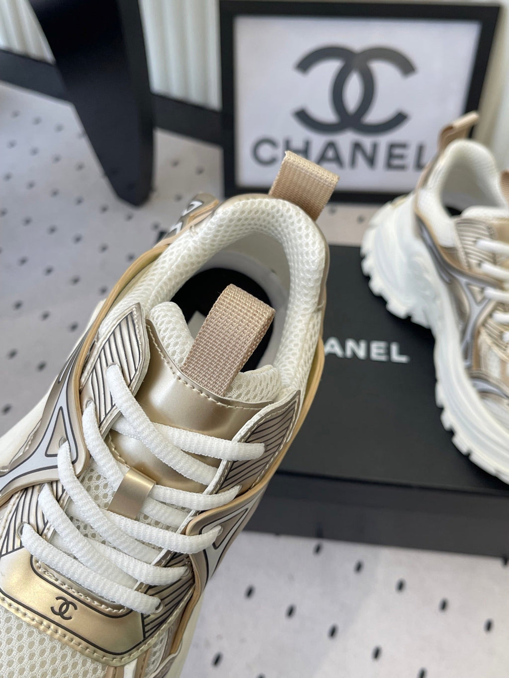 CC Platform Sneakers Gold White Mesh Rubber 611803
