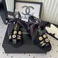 CC 26s Sandals 55 Black Tweed Mixed Gold Charm 650081