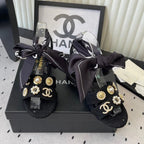 CC 26s Sandals 55 Black Tweed Mixed Gold Charm 650081