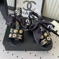 CC 26s Sandals 55 Black Sheepskin Mixed Gold Charm 650082