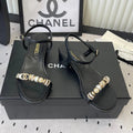 CC 26s Sandals 35 Black Sheepskin Pearls 650100