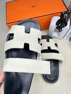 HM Men's Chypre Slide Black White Cowhide 540219
