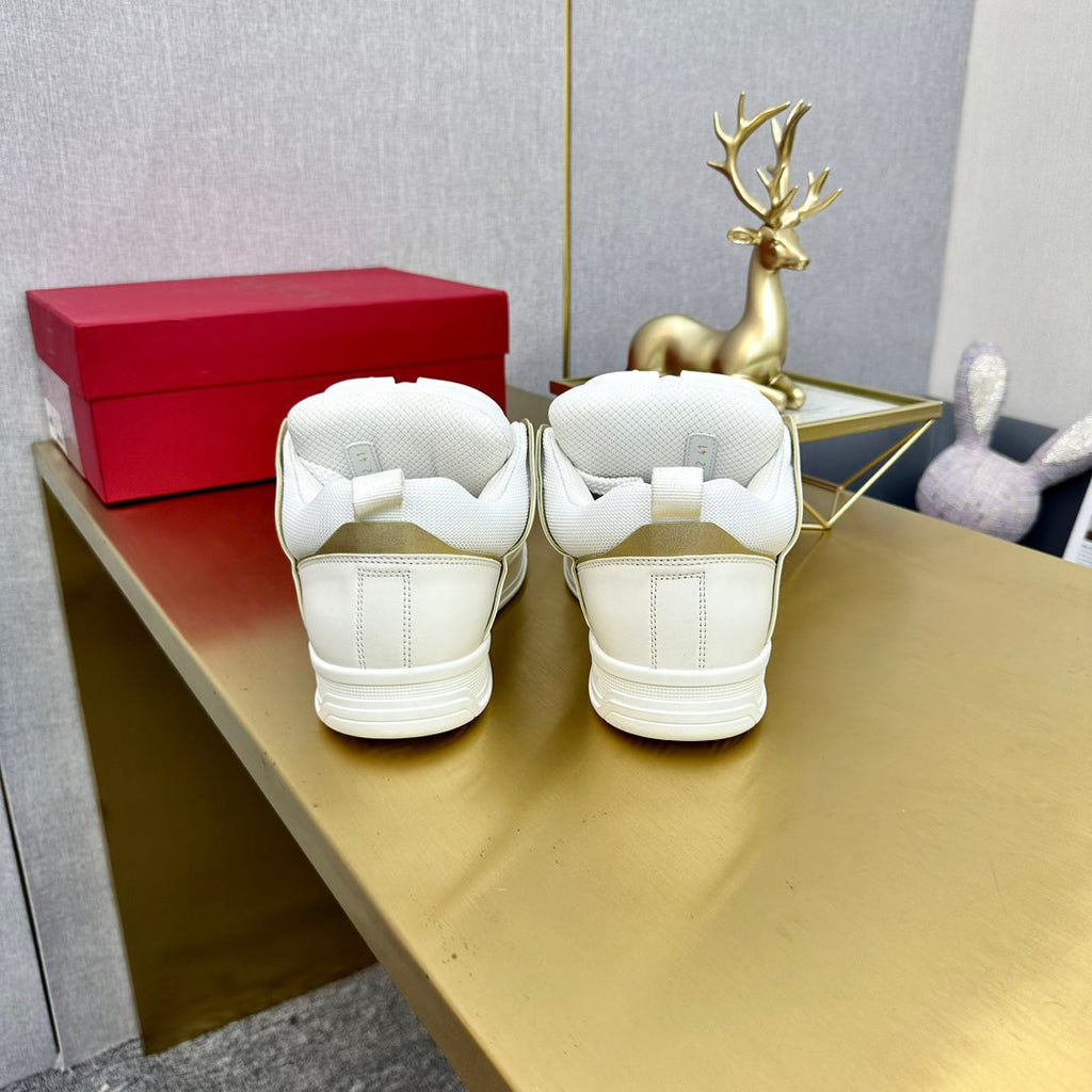 One Stud Sneaker Garavani Calfskin Fabric Gold White