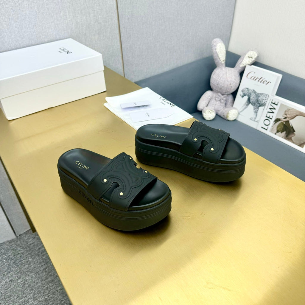 Celine Platform Slide Black Leather 238139
