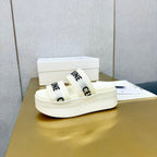 Celine Flatform Dad Sandal Mule White Fabric with Rubber 238141